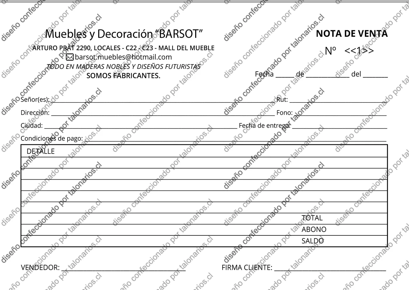 Muestra de muebles en tamaño Media carta