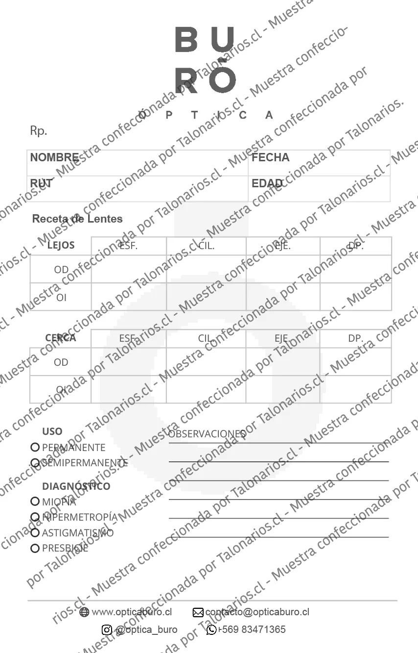 Muestra de optica en tamaño Media carta