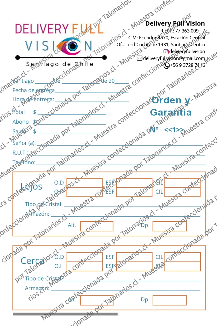 Muestra de optica en tamaño Media carta
