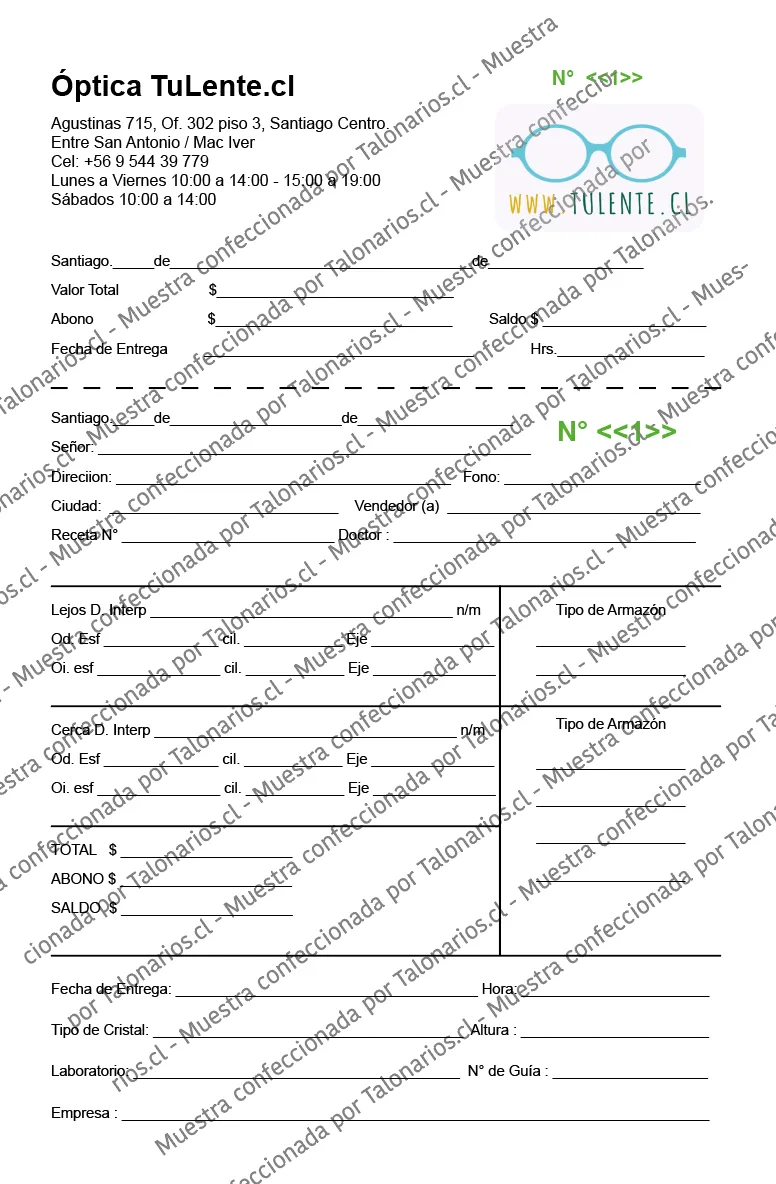 Muestra de optica en tamaño Media carta