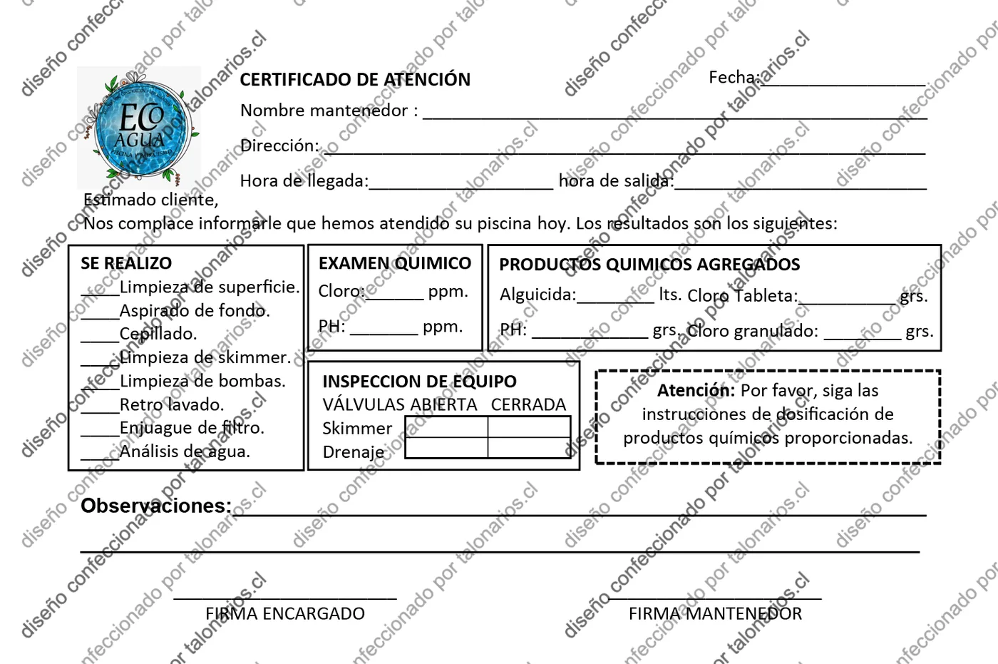 Muestra de piscinas en tamaño Media carta