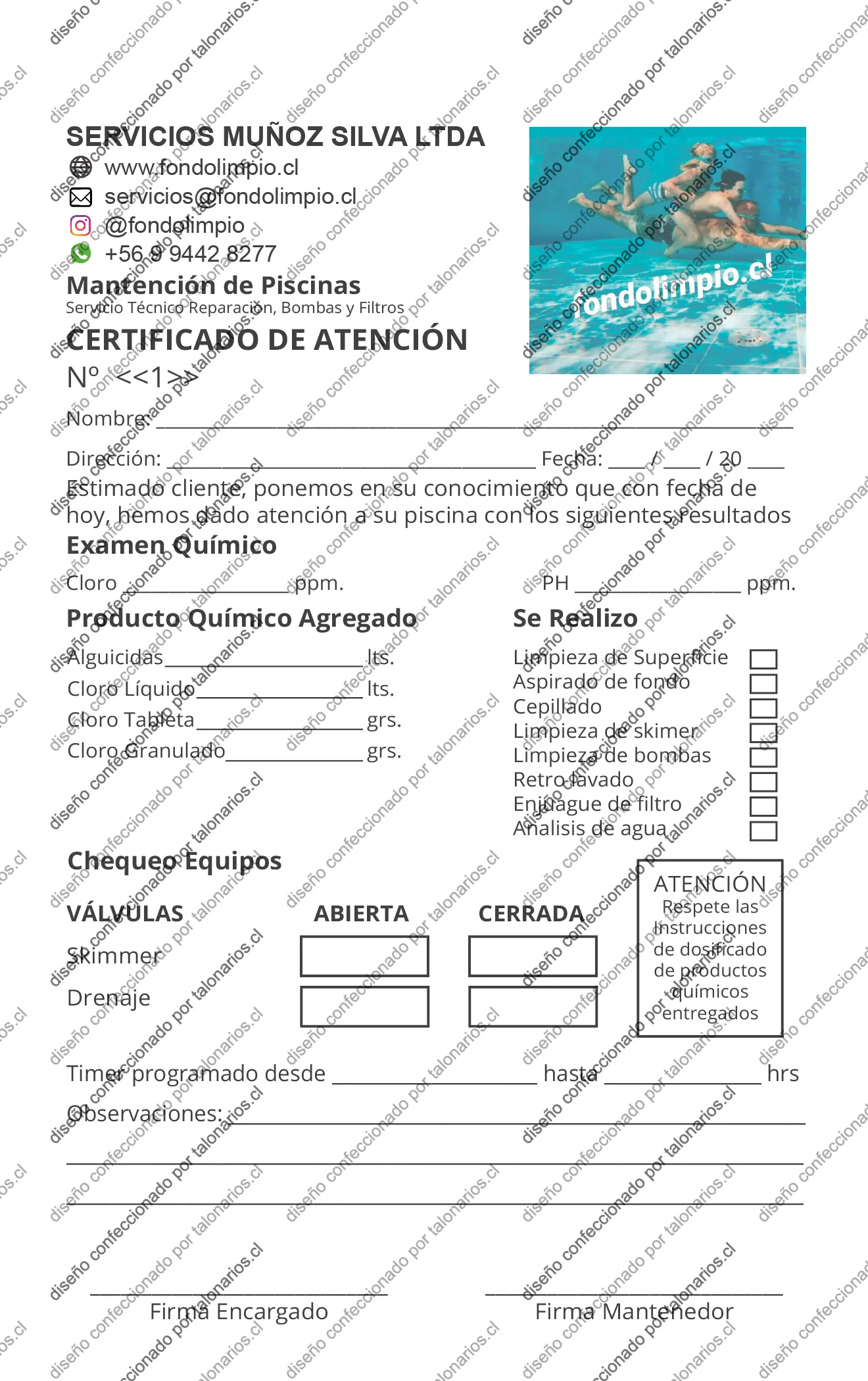 Muestra de piscinas en tamaño Media carta
