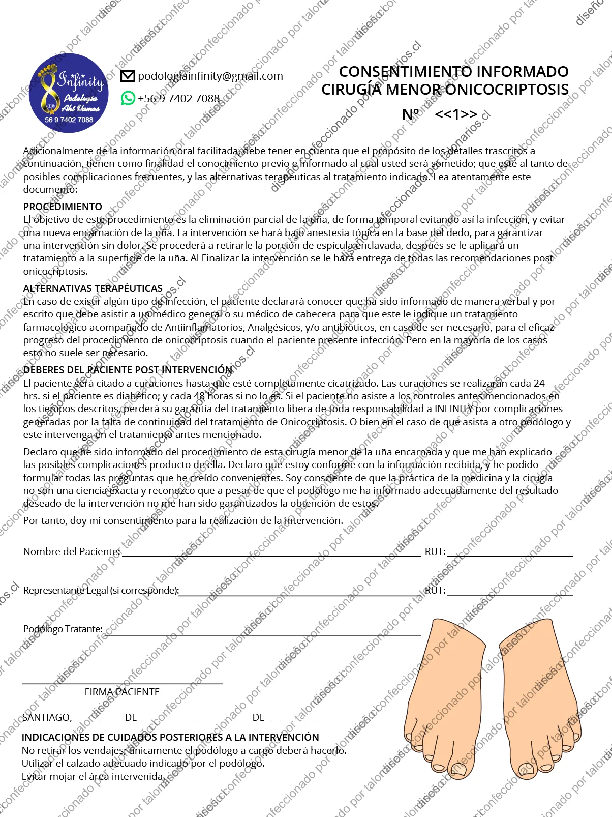 Muestra de podologia en tamaño Carta