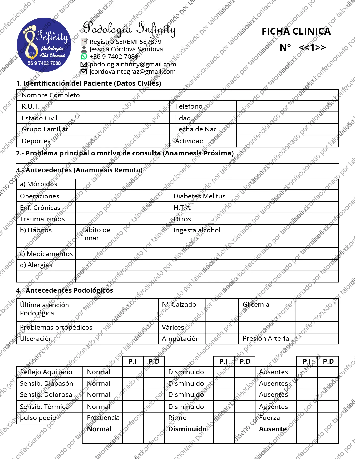 Muestra de podologia en tamaño Carta