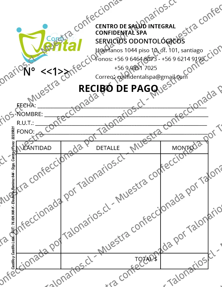 Muestra de recibo pago en tamaño Cuarto carta