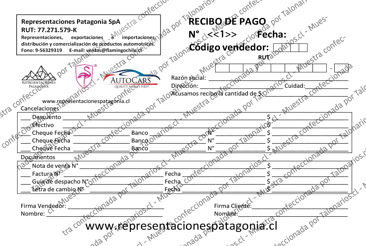 Muestra de recibo pago en tamaño Medio oficio