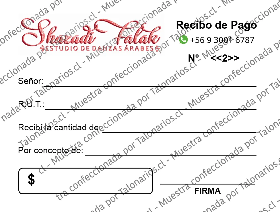 Muestra de recibo pago en tamaño Cuarto carta
