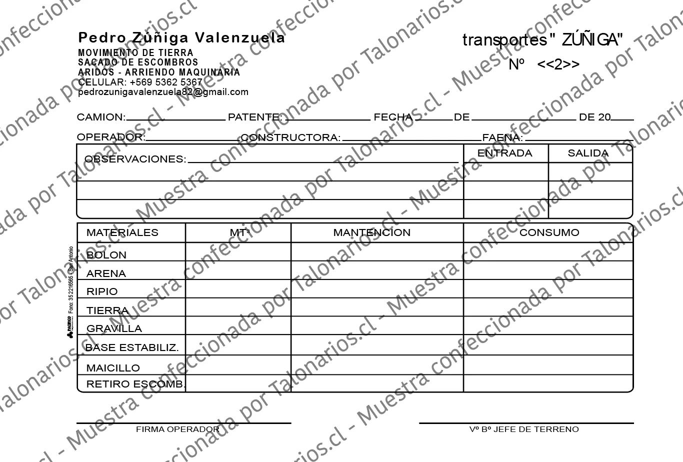 Muestra de reports en tamaño Media carta