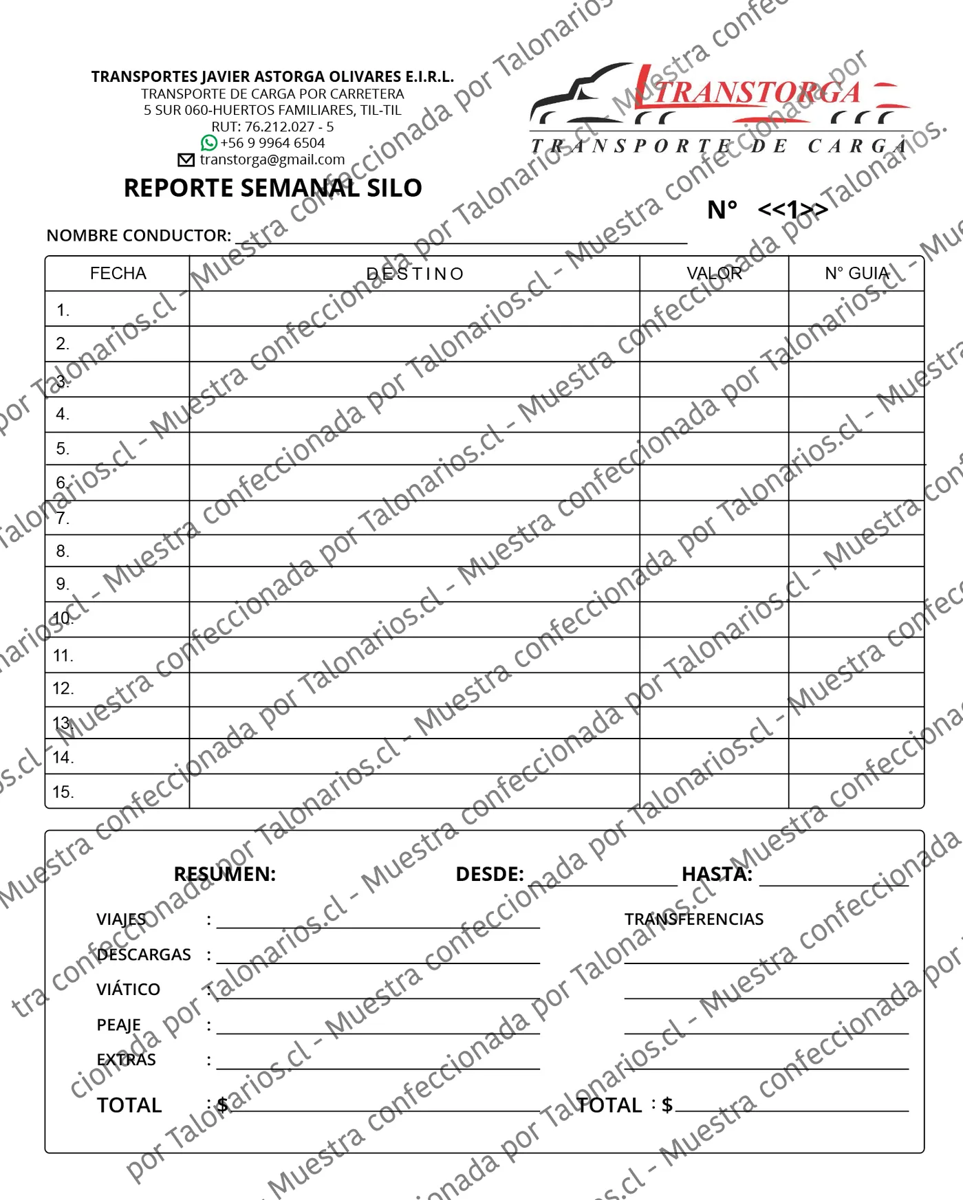 Muestra de reports en tamaño Carta
