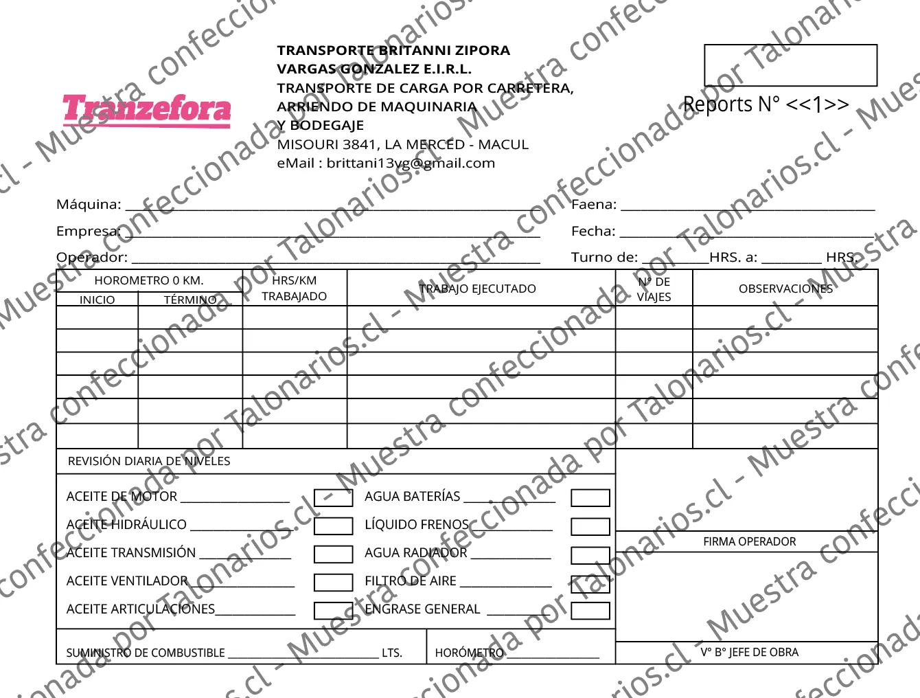 Muestra de reports en tamaño Carta