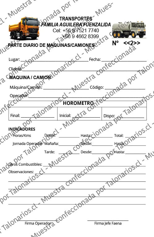 Muestra de reports en tamaño Media carta