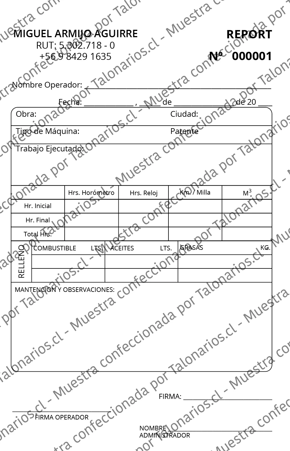 Muestra de reports en tamaño Media carta