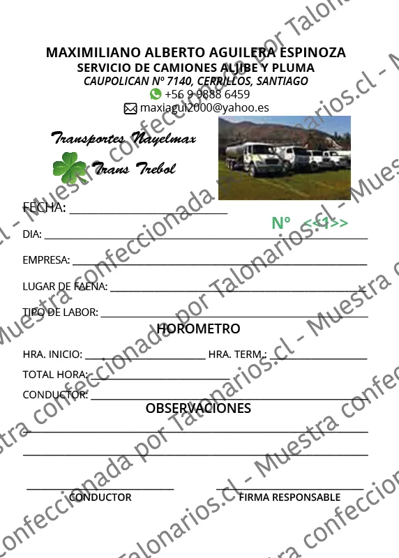 Muestra de reports en tamaño Media carta