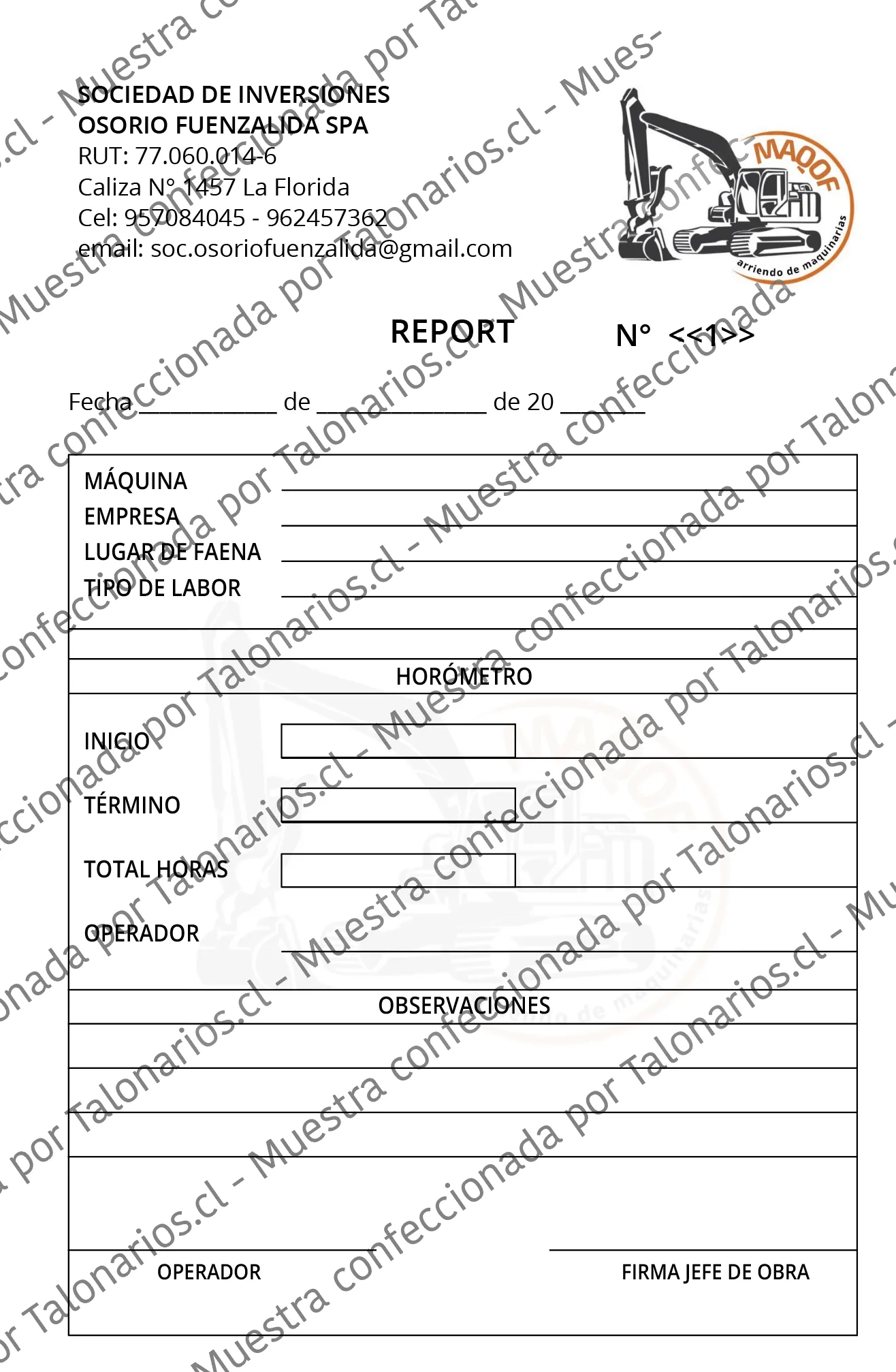 Muestra de reports en tamaño Media carta