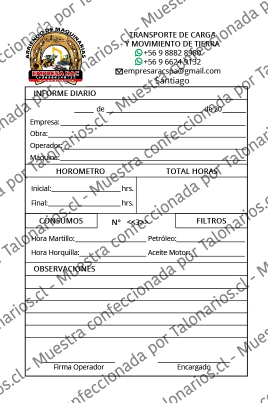 Muestra de reports en tamaño Media carta