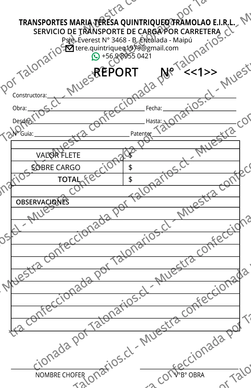 Muestra de reports en tamaño Media carta
