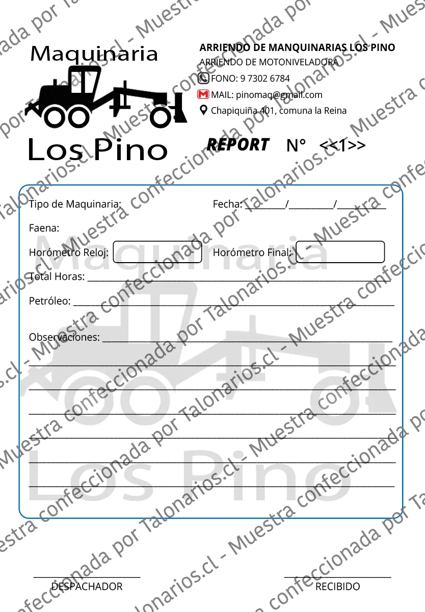 Muestra de reports en tamaño Media carta