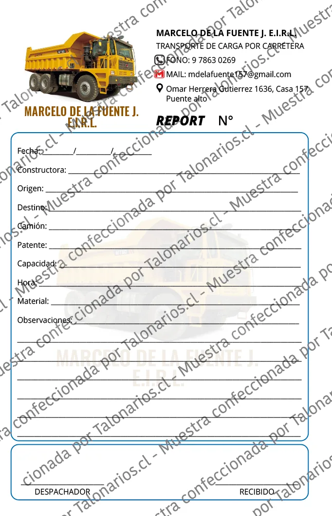 Muestra de reports en tamaño Media carta