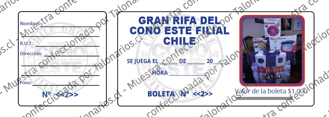 Muestra de rifas en tamaño Cuarto carta
