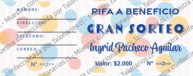Muestra de rifas en tamaño Cuarto carta