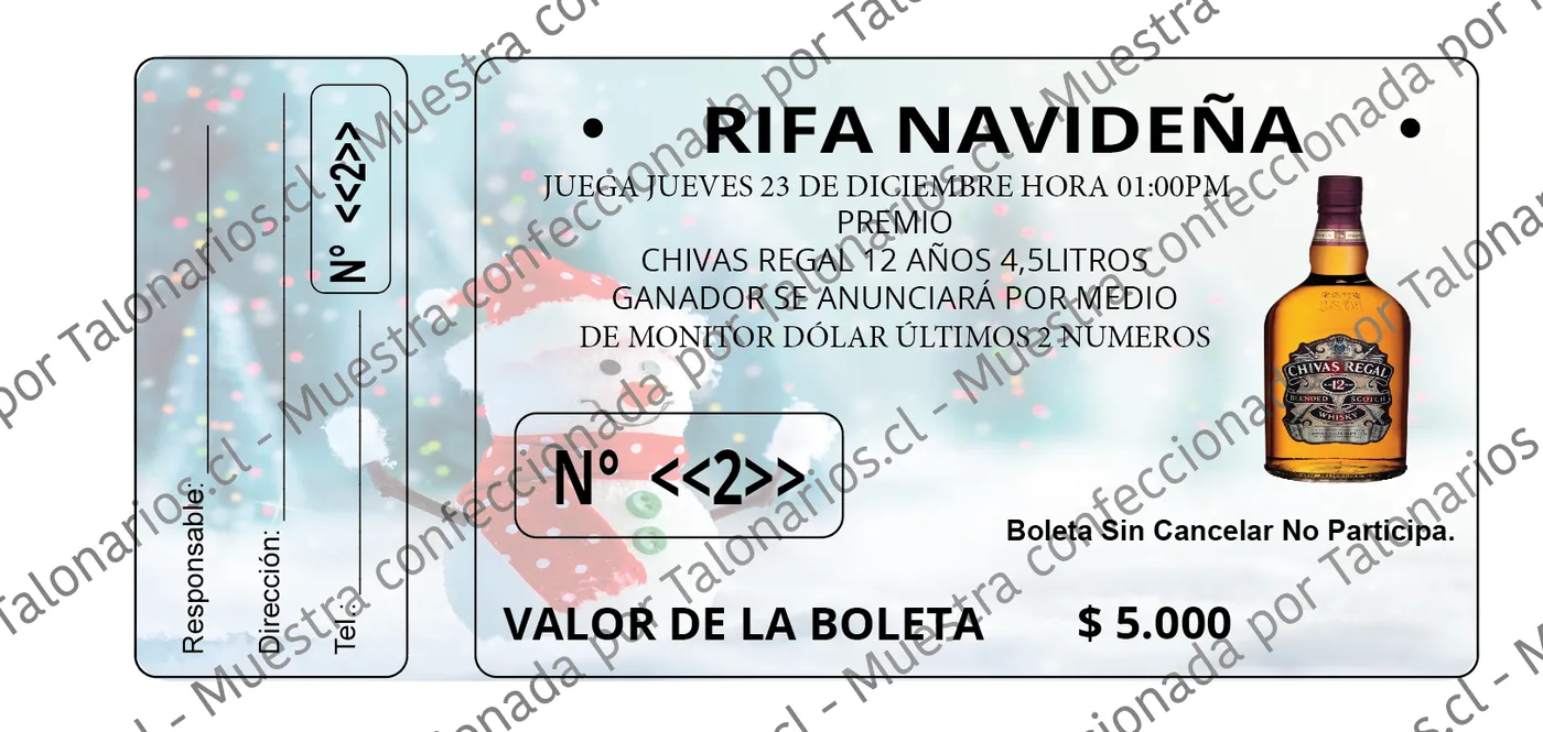 Muestra de rifas en tamaño Cuarto carta