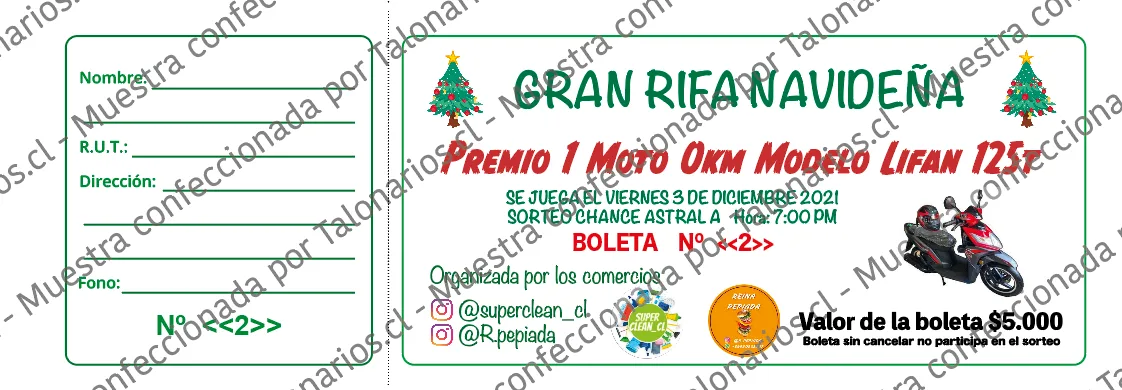 Muestra de rifas en tamaño Cuarto carta