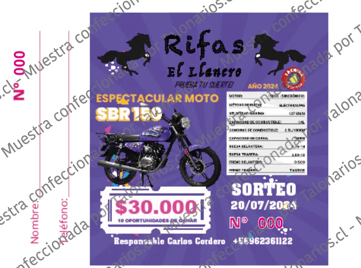 Muestra de rifas en tamaño Media carta