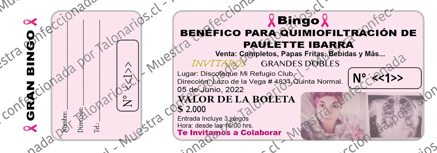 Muestra de rifas en tamaño Media carta
