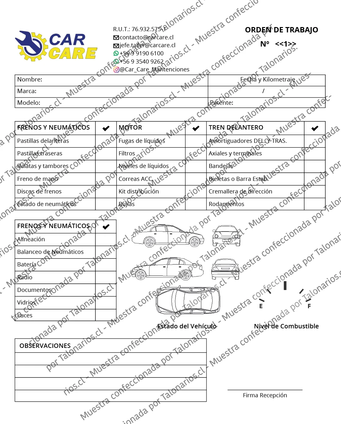Muestra de taller mecanico en tamaño Carta