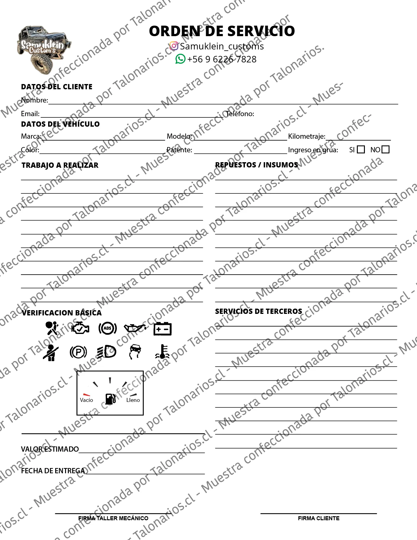 Muestra de taller mecanico en tamaño Carta