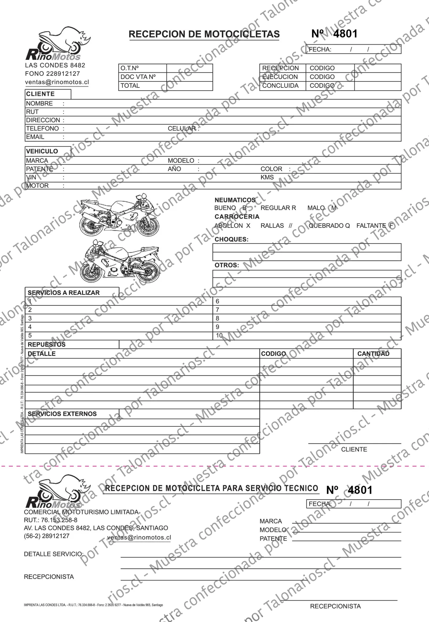 Muestra de taller mecanico en tamaño Carta